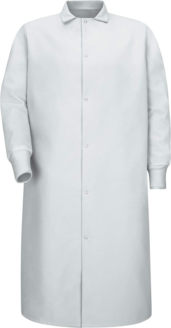 OCO2502381 Gripper Front Spun Polyester Pocketless Butcher Coat With Knit Cuffs