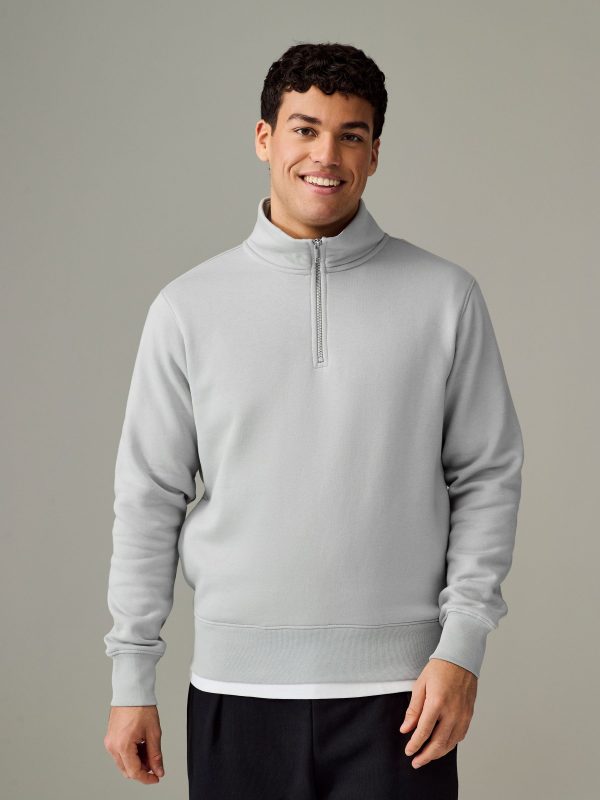 OCO2502345 Light Grey Jersey Cotton Rich Quarter Zip Sweatshirt - Image 3