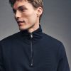 OCO2502352 Navy Blue Quarter Zip Textured Funnel Sweatshirt