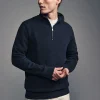 OCO2502352 Navy Blue Quarter Zip Textured Funnel Sweatshirt - Image 3