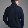 OCO2502352 Navy Blue Quarter Zip Textured Funnel Sweatshirt - Image 2