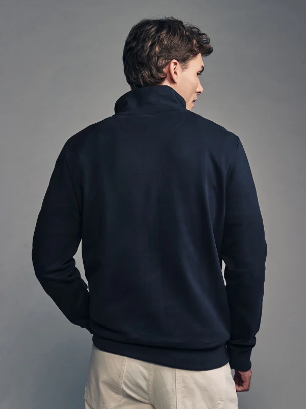 OCO2502352 Navy Blue Quarter Zip Textured Funnel Sweatshirt - Image 2