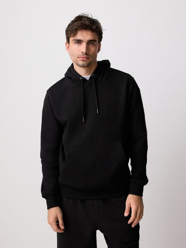 OCO2502362 Black Regular Fit Rich Jersey Fabric Hoodie - Image 3