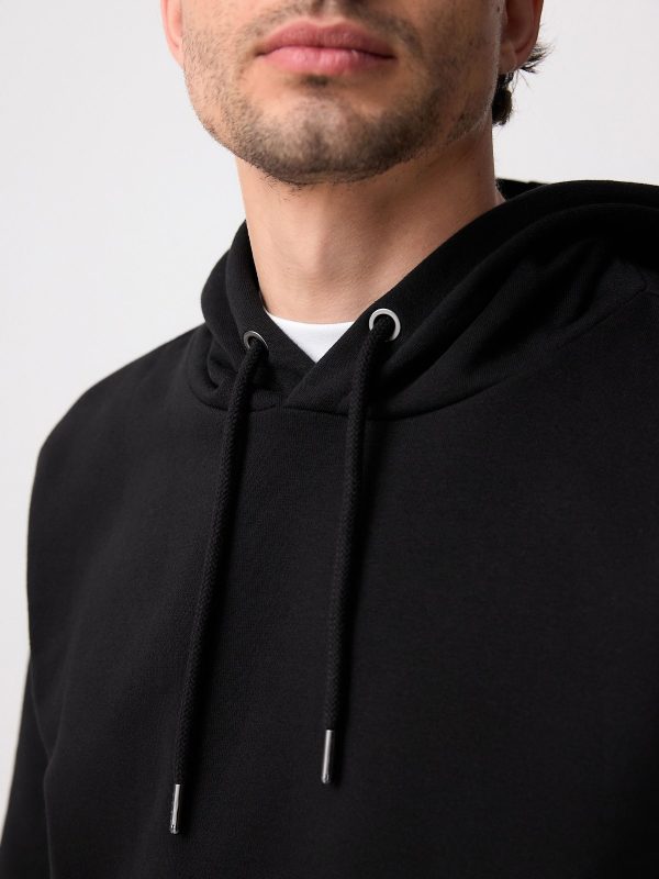 OCO2502362 Black Regular Fit Rich Jersey Fabric Hoodie - Image 5